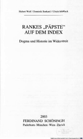 Rankes "Päpste" auf dem Index : Dogma und Historie im Widerstreit