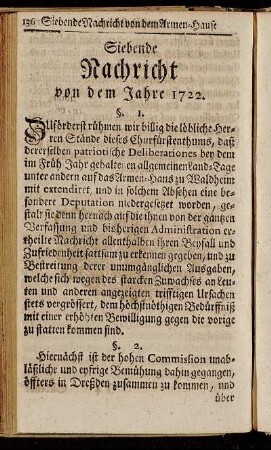 Siebende Nachricht von dem Jahre 1722. - [Neundte Nachricht von dem Armen-Hause zu Waldheim.]