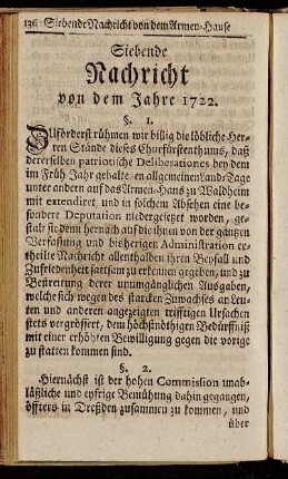 Siebende Nachricht von dem Jahre 1722. - [Neundte Nachricht von dem Armen-Hause zu Waldheim.]