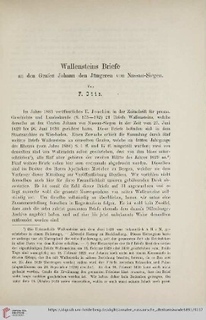 23: Wallensteins Briefe an den Grafen Johann den Jüngeren von Nassau-Siegen