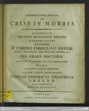Commentatio Medica De Crisi In Morbis