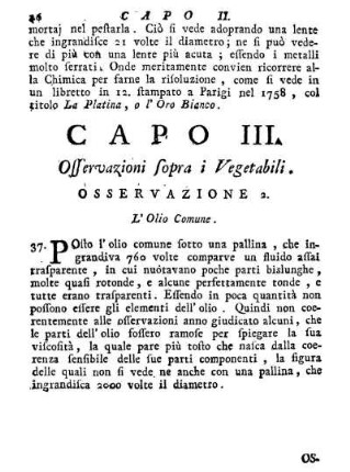 Capo III. Osservazioni sopra i Vegetabili.