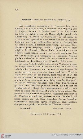 Vorbericht über die Arbeiten im Herbst 1912