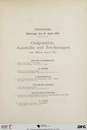 Oelgemälde, Aquarelle und Zeichnungen erster Meister unserer Zeit (Nr. 1-182)