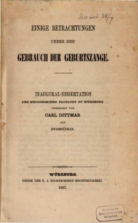 Einige Betrachtungen ueber den Gebrauch der Geburtszange
