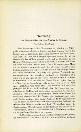 Nekrolog des Hofapotheker Anton Ducke