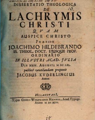 Diss. theol. de lachrymis Christi