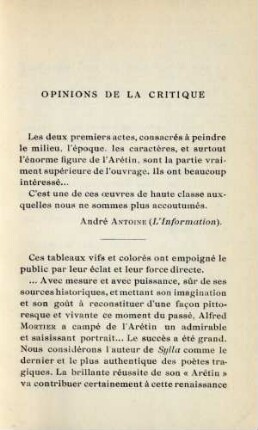 Opinions de la critique