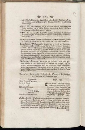 Extractus Protocolli Visitationis Cameræ Imperialis d. d. Wetzlariæ 11. Decembris 1771.