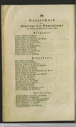 Verzeichniß der Zöglinge