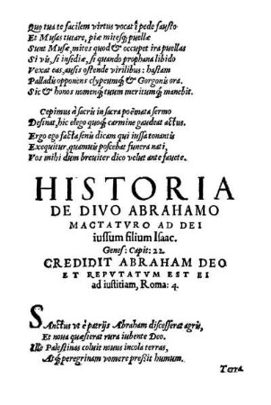 Historia De Divo Abrahamo Mactaturo Ad Dei iussum filium Isaac