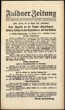 Ausgabe vom Freitag, den 18. August 1916.