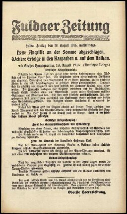 Ausgabe vom Freitag, den 18. August 1916.