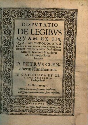 Dispvtatio De Legibvs