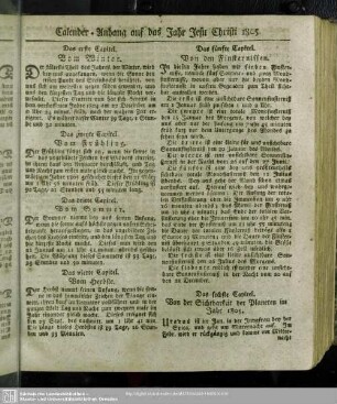 Calender-Anhang auf das Jahr Jesu Christi 1805