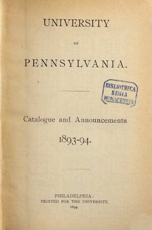 Catalogue and announcements. 1893/94