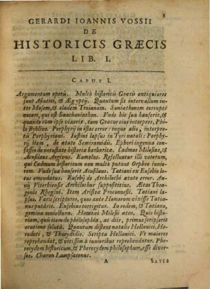 Gerardi Ioannis Vossii De Historicis Graecis Libri IV