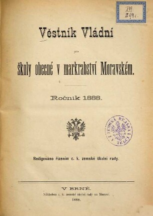 Věstnik vládní pro školy obecné v Markrabství moravském. 1888