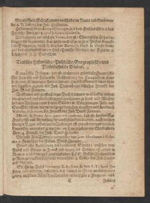 Teutsche Historische/ Politische/ Geographische und Philosophische Bücher.