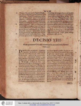 Decisio XIII. An & quatenus Civitates municipales jus condendi statuta habeant?