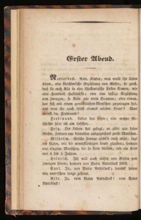 Erster Abend - Nettelbecks Geburt, Kinderjahre und Neigung zum Seeleben.