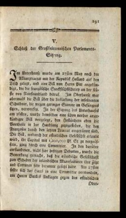 V. Schluß der Großbritannischen Parlements-Sitzung