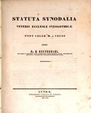 Statuta synodalia veteris ecclesiae sveogothicae : Post celebr. Magnus Celsius edid. H. Reutordahl