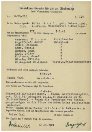 Carl, Luise, geb. Bubeck