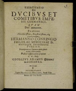Exercitatio De Ducibus Et Comitibus Imperii Germanici