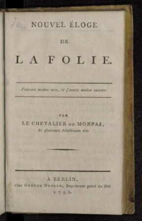Nouvel Éloge De La Folie