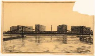 Erweiterung des Reichstags und Neugestaltung des Platzes der Republik, Berlin-Tiergarten: Perspektivische Ansicht auf die Ministerien vom Spreeufer