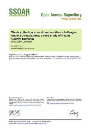Waste collection in rural communities: challenges under EU regulations; a case study of Neamt County, Romania