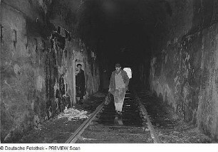 Eisenbahntunnel (1893-1894) der Strecke Pirna - Großcotta (- Lohmgrund) im nur dem Güterverkehr dienenden Abschnitt Bahnhof Großcotta - Ladestelle Lohmgrund. Blick in Richtung Längsachse