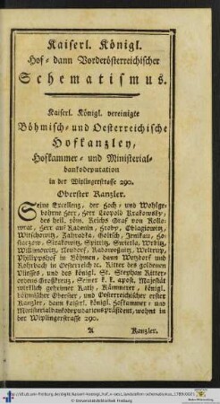 Kaiserl. Königl. Hof- dann Vorderösterreichischer Schematismus.
