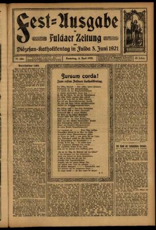 Erste Ausgabe vom Samstag, den 04. Juni 1921.