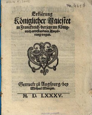 Erklärung Königlicher Maiestet in Franckreich, der jetzt im Königreich endtstandnen Empörung wegen