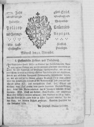 46tes Stück, Ausgabe vom 11. November 1772