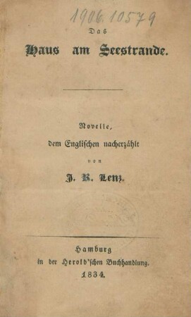 Das Haus am Seestrande : Novelle, dem Englischen nacherzählt