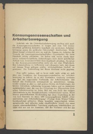 Konsumgenossenschaften und Arbeiterbewegung