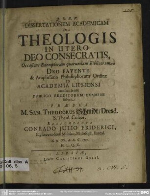 Dissertationem Academicam De Theologis In Utero Deo Consecratis