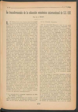 La transformación de la situación económica international de E.E.U.U.