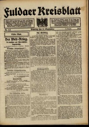 Erste Ausgabe vom Samstag, den 15. September 1917.