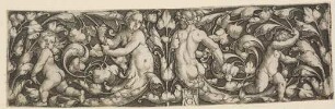 Ornament mit Ranken, einem Tritonenpaar und zwei Kindern
