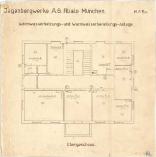Fischer, Theodor; München, Arcisstr. 20; Haus Jagenberg - Warmwasserheizungs - u. Warmwasserbereitungsanlage (Grundriss OG)