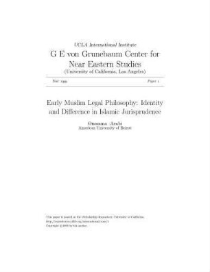 Early Muslim legal philosophy : identity and difference in Islamic jurispudence