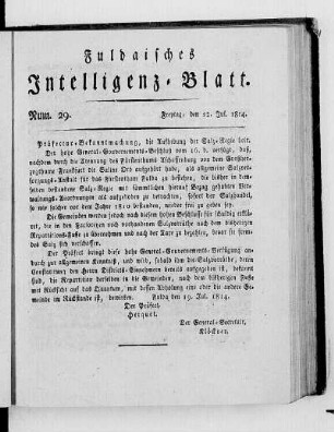 Num. 29, Ausgabe vom 22. Jul. 1814