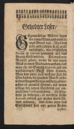 Geliebter Leser /