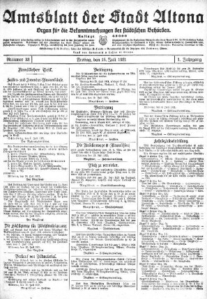 Nummer 33 : Freitag, den 15. Juli 1921