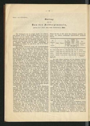 Beilage 1 zur 6. Versammlung. Vortrag über den Bau des Arlbergtunnels, gehalten am 5. April 1884 durch Oberbaurath v. Hänel