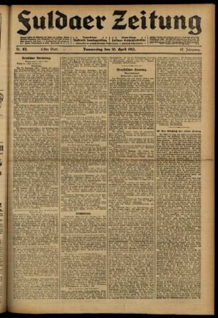 Erste Ausgabe vom Donnerstag, den 10. April 1913.
